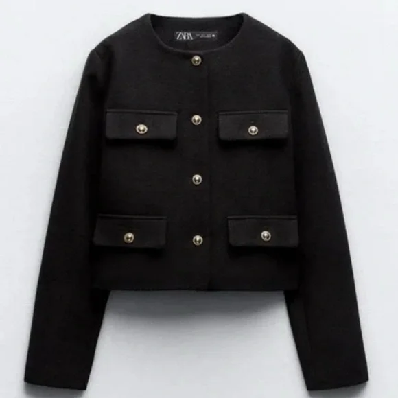 Zara Lady Jacket/Blazer, EUC, black with gold buttons, sz L - Picture 1 of 3